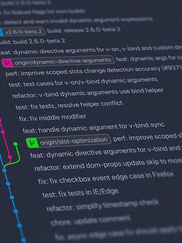 A commit history and file tree shown in a code editor